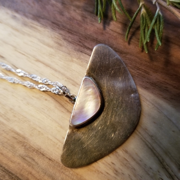 Vintage Abalone Sterling Silver Geometric Pendant - Picture 3 of 7